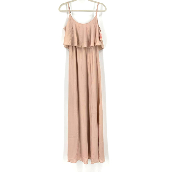 Show Me Your MuMu Caitlin Ruffle Maxi Dress Dusty Blush Crisp Large NWT - Picture 1 of 11